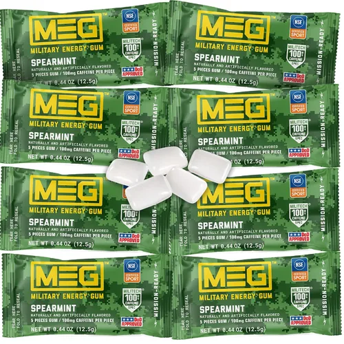 Miniatura 12 de MEG - Goma de mascar de energía militar 100 mg de cafeína por pieza + aumenta la energía + aumenta el rendimiento físico + paquete de 4