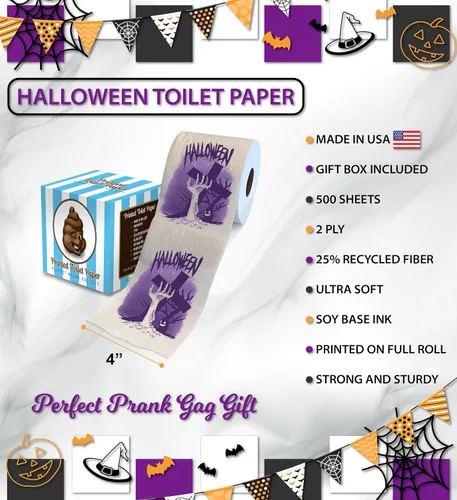 Miniatura 3 de Printed TP Papel higiénico impreso de noche de terror de Halloween, regalo de broma, rollo de papel higiénico aterrador para sorpresa, broma, Noche