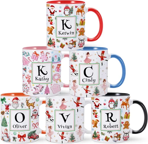 Miniatura 9 de Taza de Navidad personalizada para niños, taza de café con nombre personalizado de muñeco de nieve para niñas y niños, taza de chocolate caliente