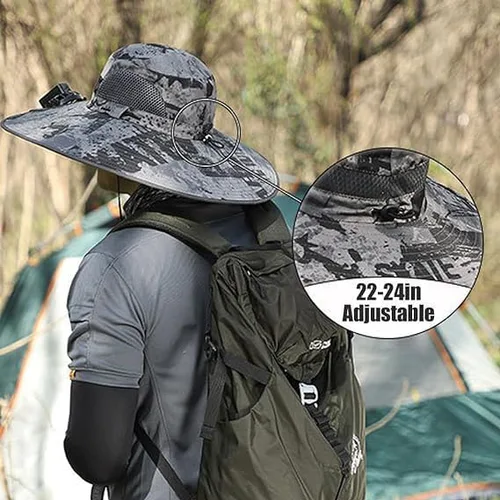 Miniatura 7 de Sombrero de ventilador solar de ala ancha, ventilador solar de ala ancha, sombrero de pesca al aire libre, sombreros de ventilador solar