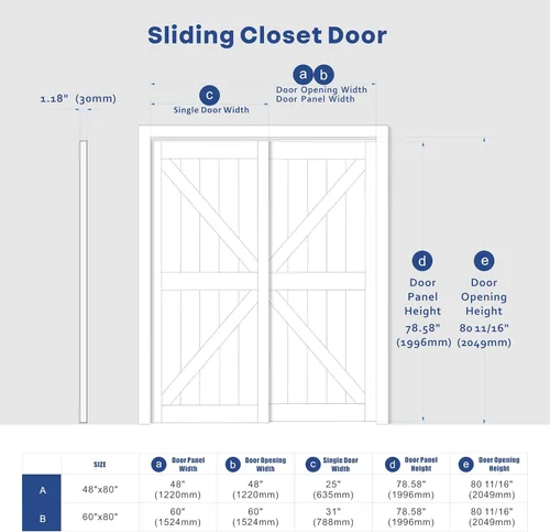 Miniatura 4 de Puerta corredera de armario, puerta corredera de diseño Doble-K, 60"×80" (doble 30"), herrajes incluidos, panel preperforado necesita ensamblar