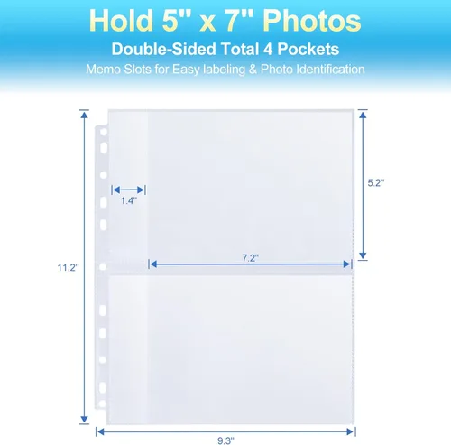 Miniatura 2 de Paquete de 30 páginas de repuesto para álbumes de fotos de 5 x 7 pulgadas para carpeta de 3 anillos, fundas de fotos ultra transparentes