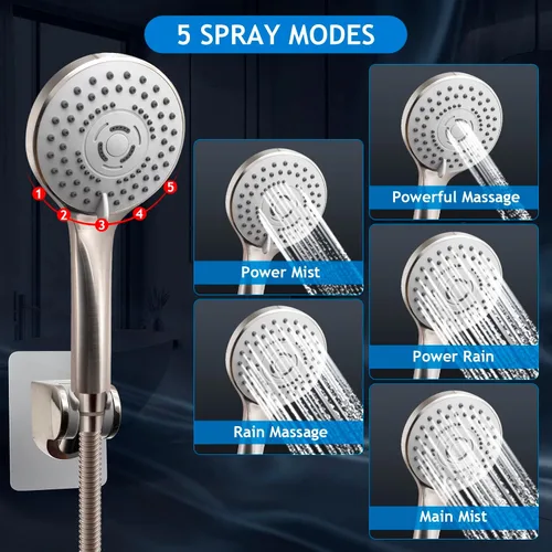 Miniatura 3 de Combo de cabezal de ducha (níquel cepillado), cabezal de ducha de lluvia de alta presión de 10 pulgadas con brazo de extensión ajustable de 11