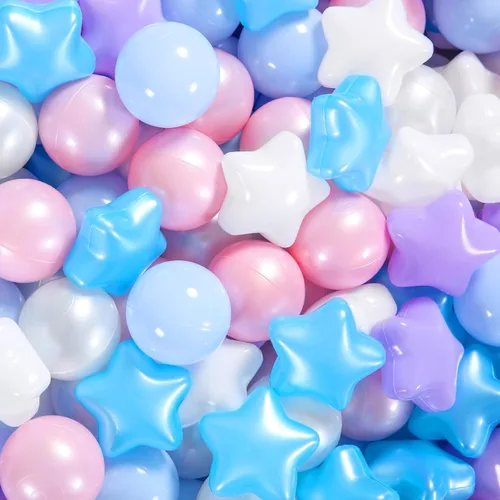 Star Ball Pit Balls for Toddlers - 100 200 500 Pack Phthalate & BPA Free Plastic Toy Balls for Kids, Ball Pool Play Tent, Baby Kiddie Pool Water