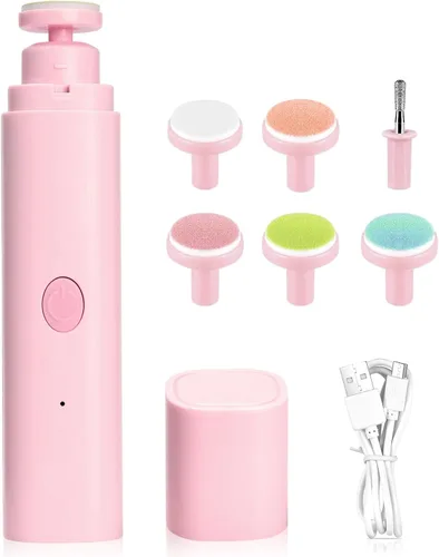 Cortauñas eléctrico para bebé, cortaúñas recargable, juego de manicura con 6 cabezales de molienda para niños pequeños, recién nacidos (rosa)
