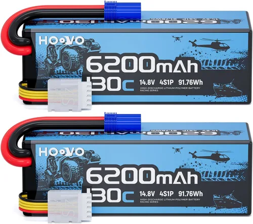 HOOVO Batería Lipo 4S, 14.8 V, 6200 mAh, 130C, carcasa rígida para automóvil RC con enchufe EC5, compatible con escala 1/8 y 1/10 RC Vechile, Arrma