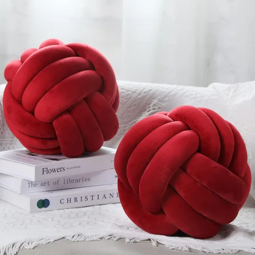 Miniatura 19 de Namalu 2 piezas de almohada bola de nudo suave, cojines decorativos redondos anudados, almohadas de bola rellenas hechas a mano para dormitorio