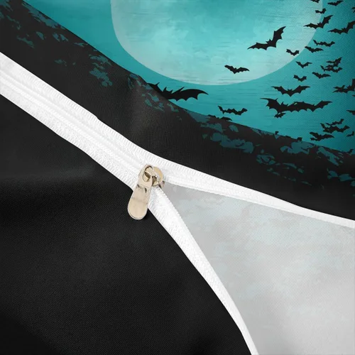 Miniatura 6 de Funda de edredón de Halloween, juego de ropa de cama individual de calabaza y gato para niñas y niños, sombrero de bruja espeluznante morado