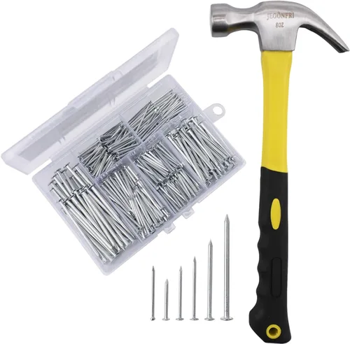 Miniatura 9 de Kit surtido de clavos con herrajes dorados de 6 tamaños, 358 piezas, chapado en latón, clavos para colgar cuadros, clavos de acabado, clavos