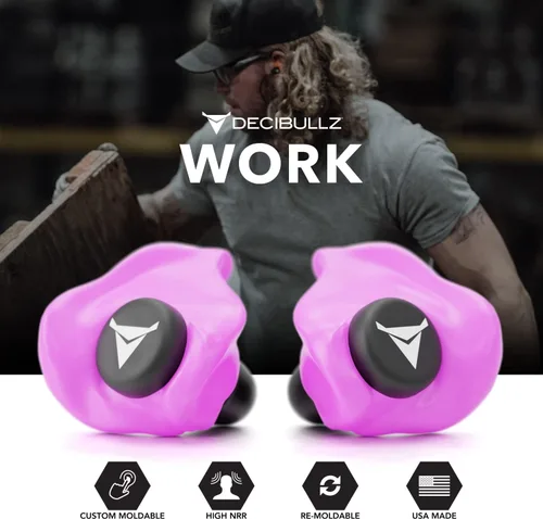 Miniatura 5 de Decibullz - Tapones para oídos moldeables a medida, 31 dB NRR más alto, protección auditiva cómoda para disparar, viajar, trabajar y conciertos Rosa