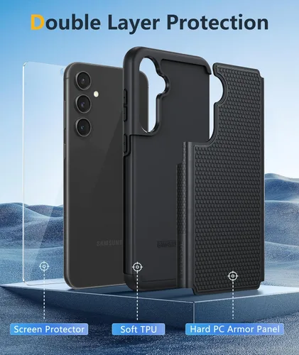 Miniatura 5 de FNTCASE Funda para Samsung Galaxy S23-FE: funda protectora de doble capa resistente para teléfono celular, protección contra caídas de cuerpo Negro
