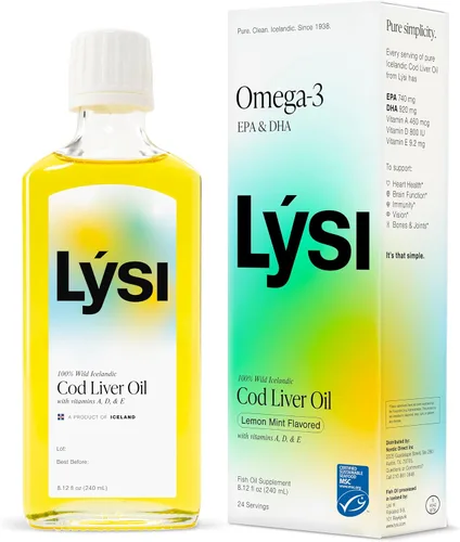 LYSI Suplemento líquido de aceite de hígado de bacalao islandés – 1,100 mg de omega-3 por cucharadita – EPA 740 mg y DHA 920 mg por 2 TSP – con