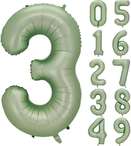 Miniatura 9 de Globos de números verde salvia para decoración de fiesta de cumpleaños de 40 pulgadas, globo grande del número 0