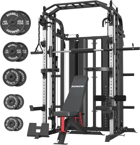 Miniatura 17 de DONOW Smith - Máquina con pilas de pesas, sistema de gimnasio en casa multifunción, jaula de potencia, estante para sentadillas, máquina cruzada