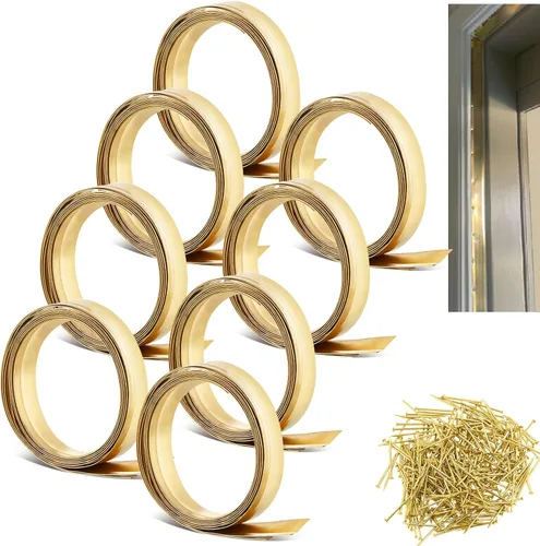 Miniatura 12 de Zonon Burlete de metal de latón de 1-1/4 pulgadas de ancho x 17.72 pies de largo, burlete de cobre para puerta antigua o ventana exterior con clavos