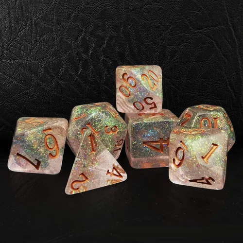 Miniatura 20 de Bescon Fantasía Arco Iris Brillante Dados Poliédricos 7pcs Set Caramelo de Medianoche, Juego de dados RPG Luminoso Resplandor en la oscuridad