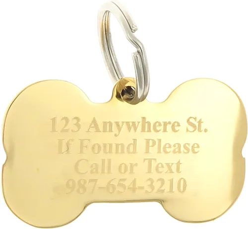 Miniatura 2 de Personalizado grabado personalizado chapado en oro forma de hueso con diamantes de imitación transparentes perro mascota identificación joyería