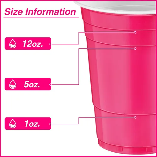 Miniatura 2 de Lounsweer 100 vasos desechables de graduación de 16 onzas para fiesta, vasos de plástico resistentes para agua potable, para cumpleaños, baby Rosa