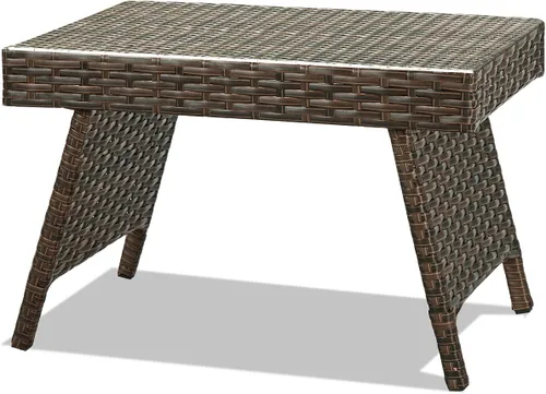 RELAX4LIFE Mesa auxiliar de ratán para patio, mesa auxiliar plegable con mimbre de polietileno marrón de alta calidad y marco de acero de alta