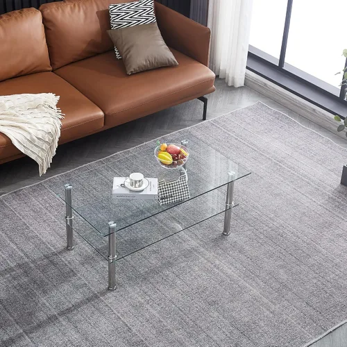 Miniatura 5 de Mesa de centro de cristal con patas de vidrio moderna pequeña mesa de centro para sala de estar (GC)