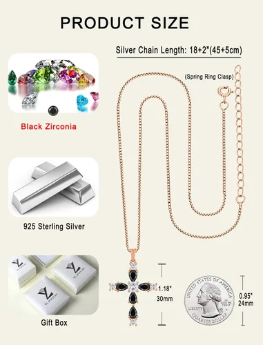 Miniatura 60 de YL Collar de cruz de plata de ley 925 con colgante de piedra natal religiosa para mujer