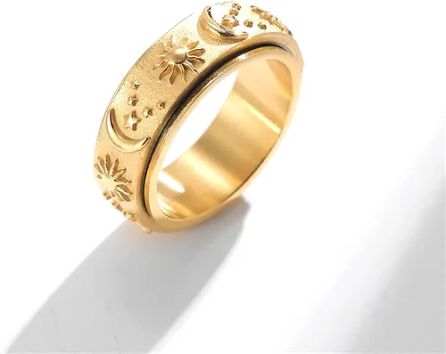 Miniatura 3 de Nanafast Anillo giratorio de acero inoxidable para aliviar la ansiedad y el estrés, anillo de compromiso de Horus, sol, luna, estrellas