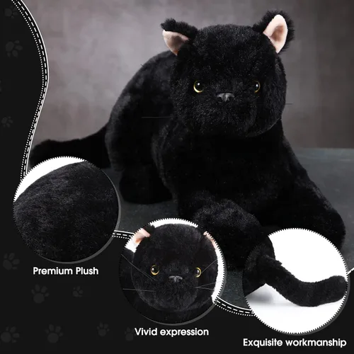 Miniatura 3 de Sosation - Peluche de gato de 16 pulgadas, juguete de gato negro realista de felpa suave, almohada de peluche linda, regalos lindos para niños