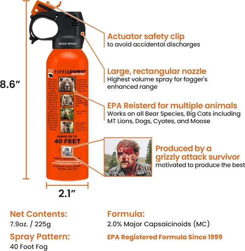 Miniatura 3 de UDAP Pepper Power 12VHP Safety Orange Bear Spray Self Defense Deterrent with Hip Holster and Belt for Camping, Hiking, Fishing, Powerful Blast