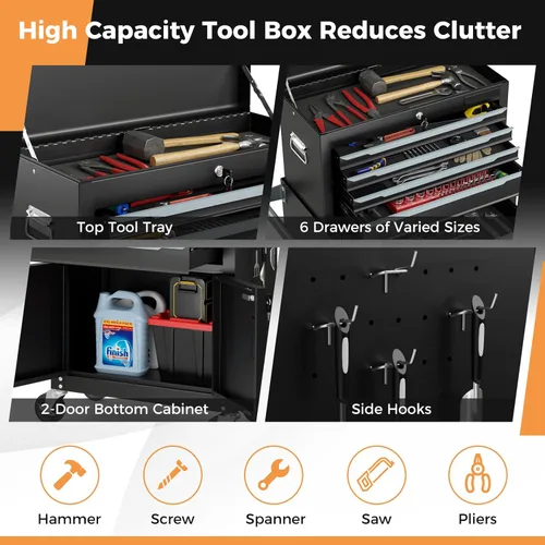 Miniatura 4 de IRONMAX Cofre de herramientas rodante, 2 en 1 ampliado de acero resistente con 6 cajones con caja de herramientas superior bloqueable y 4 ruedas