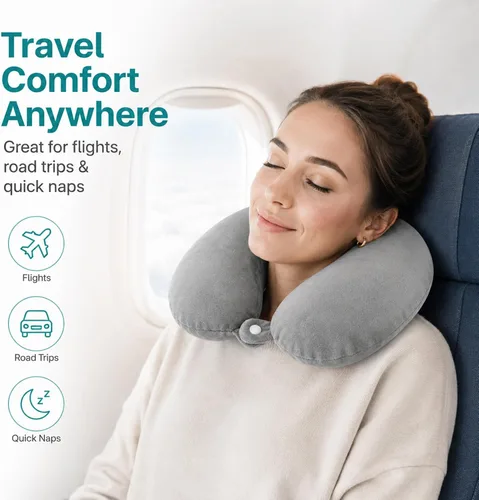 Miniatura 5 de RAINFLOW Almohada cervical para dormir en avión, almohada de viaje de espuma viscoelástica con soporte para el cuello y la cabeza, diseño
