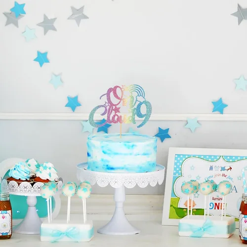 Miniatura 5 de On Cloud 9 - Decoración para tartas de 9 años de niña y niño, letrero con texto en inglés "I I'm Nine Cloud", decoración de pasteles para fiesta