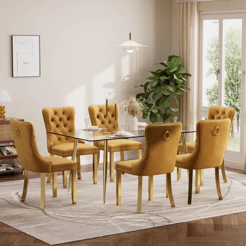 Miniatura 14 de Baysitone Juego de mesa de comedor de vidrio de 51 pulgadas para 4, juego de 5 piezas moderno de comedor, mesa de cocina rectangular de vidrio con 4