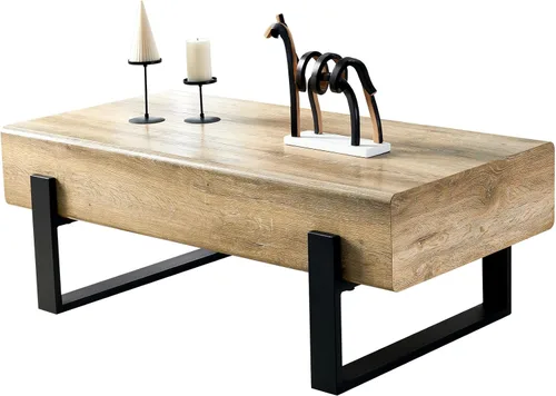 Miniatura 10 de LKTART Mesa de centro rectangular moderna de 47.24 pulgadas, patas de metal negro para sala de estar, comedor, dormitorio, oficina Rectángulo-marrón