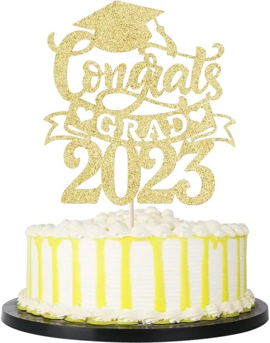 Palasasa Congrats Grad - Decoración para tartas, letrero decorativo de graduación 2023, decoración de fiesta de graduación para escuela secundaria