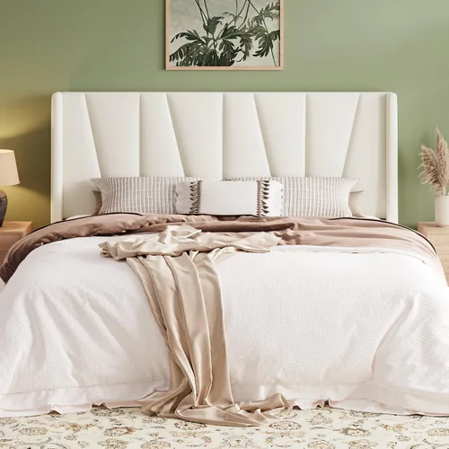Miniatura 19 de Allewie Marco de Cama de Plataforma de Terciopelo Tamaño Queen con Cabecera Wingback Geométrica, Cama Tapizada Boho con Soporte de Listones de Negro