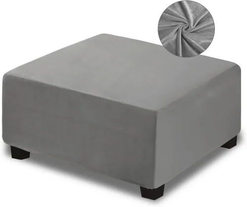 Miniatura 13 de NeColorLife Funda otomana cuadrada de terciopelo para otomana, funda gruesa y elástica para reposapiés (tamaño pequeño, marrón)
