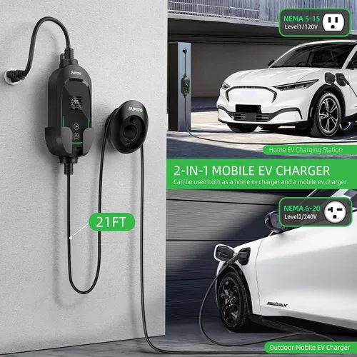 Miniatura 5 de Cargador EV de nivel 2, 40 amperios, corriente ajustable y retardo de temporización, 240 V, 9.6 kW, enchufe NEMA 14-50, estación de carga portátil