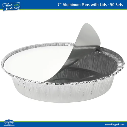 Miniatura 6 de Nicole Home Collection Sartenes de aluminio 7” Redondas desechables con tapas de papel de aluminio (paquete de 50) – Sartenes desechables redondas