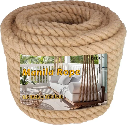 Miniatura 27 de Cuerda de Manila de 2 pulgadas x 50 pies, cuerda de cáñamo gruesa de 4 hebras trenzadas, cáñamo natural para manualidades de servicio pesado