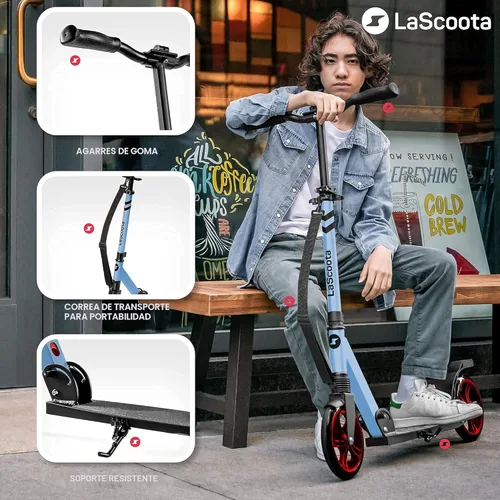 Miniatura 7 de LaScoota Patinete para niños a partir de 6 años, adolescentes y adultos, ruedas de uretano grandes y resistentes de 8 pulgadas. Manillar ajustable