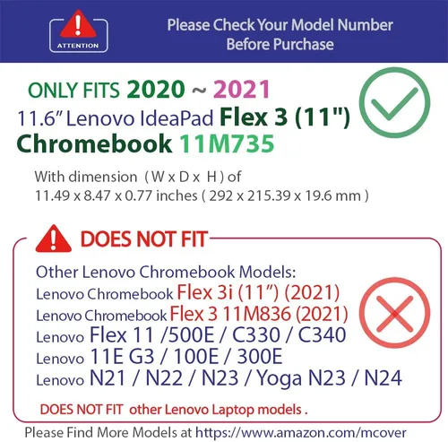 Miniatura 4 de mCover Funda compatible con Lenovo IdeaPad Flex 3 (11") 11M735 2 en 1 2020 ~ 2021 Chromebook de 11.6 pulgadas