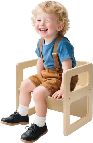 Miniatura 8 de FUNLIO Silla de destete Montessori de altura ajustable para edades de 1 a 3 años, silla de madera maciza de calidad, para comer, leer, jugar, blanco