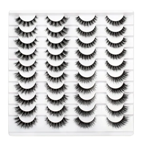 Miniatura 94 de Medias pestañas postizas con banda transparente, finas, estilo ojo de gato, naturales, cortas, pequeñas, acento 3/4, de visón sintético, tiras