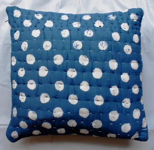 Miniatura 4 de Fundas de cojín tradicionales de Jaipur Indigo Kantha con estampado de bloques, hechas a mano Kantha fundas de almohada de trabajo decorativas de 16