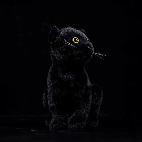 Miniatura 6 de Tiny Heart Juguete de peluche suave de imitación de gato negro de 9 pulgadas de largo, lindo y realista juguete de peluche de gato negro para niños