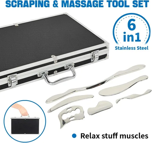 Miniatura 6 de 6 piezas Gua Sha Muscle Rascador de acero inoxidable herramienta de masaje 6 herramientas IASTM para brazos/espalda/hombro, herramienta de raspado