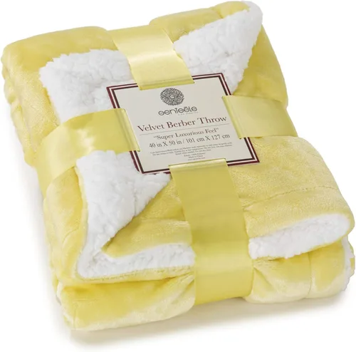Miniatura 113 de Manta Sherpa súper suave, reversible, ultra lujosa, manta de felpa, 102 x 90 pulgadas, amarillo/blanco