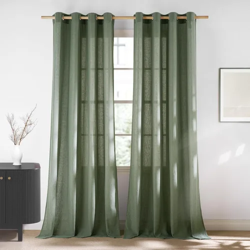 Miniatura 93 de NICETOWN Cortinas de lino natural con textura de lino para dormitorio, mezcla de lino rústica con ojales en la parte superior, semitransparentes