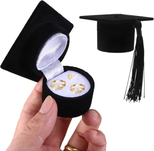 Amosfun Caja de anillo con forma de sombrero de doctor, regalo de graduación, organizador creativo, caja de almacenamiento, soporte para anillo para