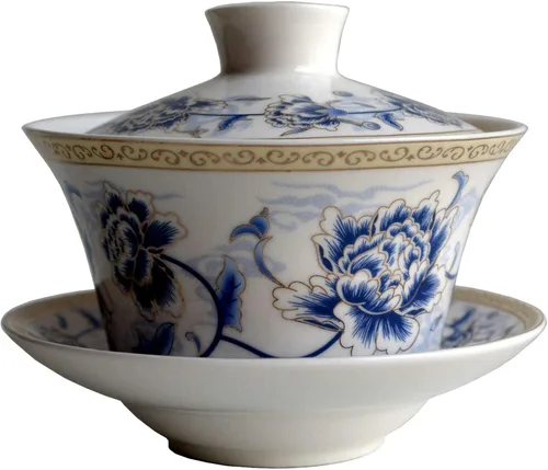Miniatura 12 de Liang baobao Juego de Té Tradicional Gaiwan con Tapa y Platillo Taza de Té Gongfu de Porcelana Diseño Azul de Loto Tazas de 200ml